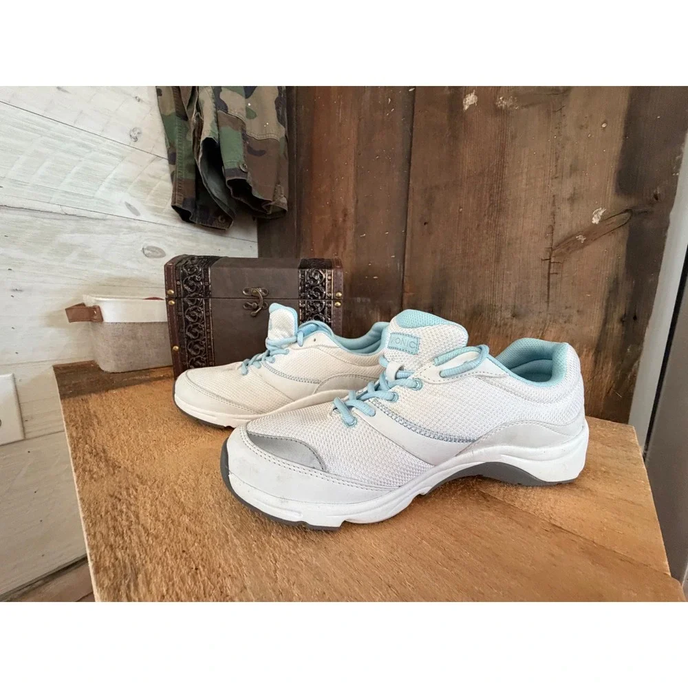 Vionic Kona Womens Walking Shoes White Blue Orthotic Sneakers Size 9 Wide MA14RS